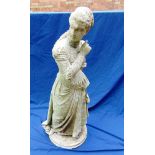 A VICTORIAN CARVED WHITE MARBLE SCULPTURE of a lady in long formal dress, on circular base signed 'P