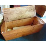 A STRIPPED PINE BLANKET BOX,  the rear with canted corners, 106.5cm wide (92cm at back) 38cm deep