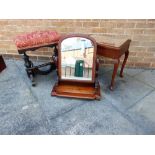 TWO PIANO STOOLS,  one with patent ratchet mechanism, and a dressing table mirror