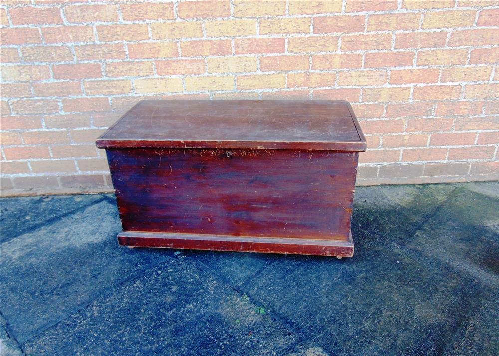 A PINE BLANKET BOX,  91cm long 46cm deep 50cm high (including metal casters)