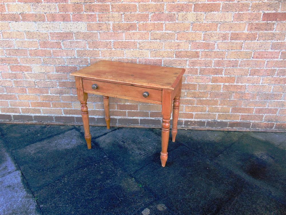 A PINE SIDE TABLE ON TURNED SUPPORTS,  fitted with single drawer, 80cm wide 45cm deep 71cm high