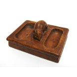 A ROBERT 'MOUSEMAN' THOMPSON DOUBLE PIN TIDY  ,carved with signature mouse, 11.5cm wide, 8.5cm deep