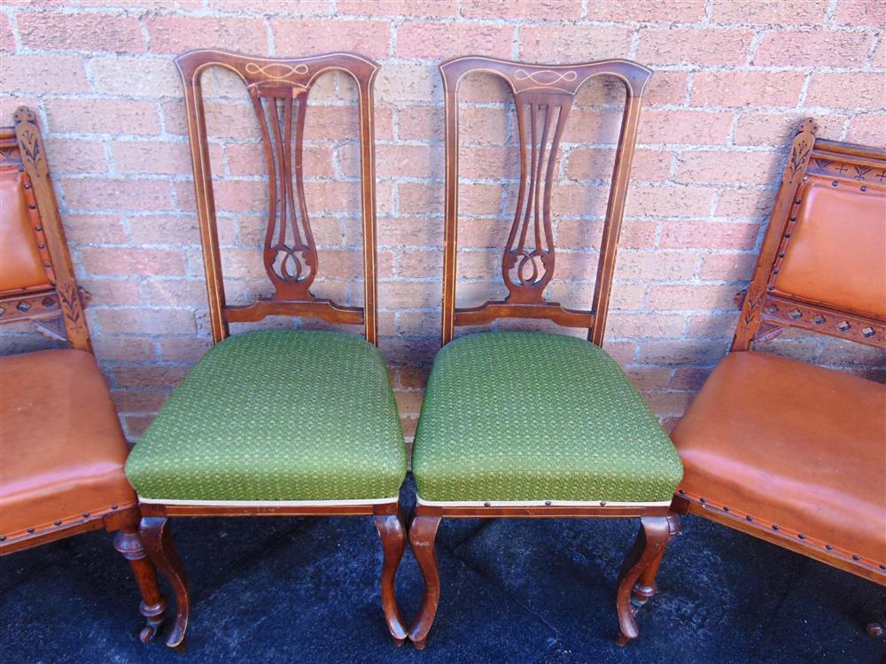 A SET OF FOUR VICTORIAN CARVED OAK FRAMED DINING CHAIRS,  together with a further pair of - Image 3 of 4