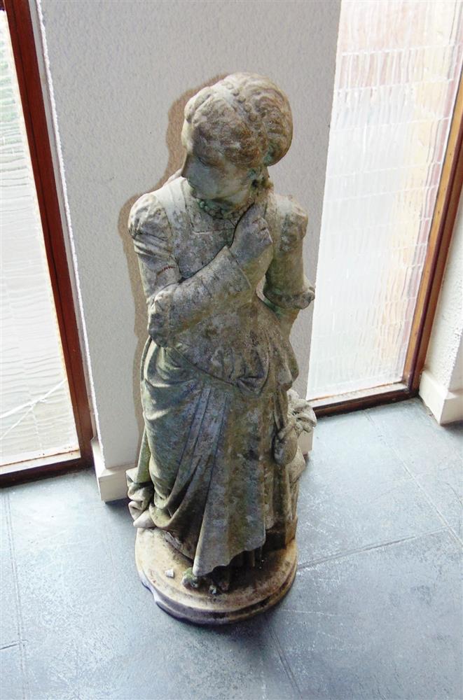 A VICTORIAN CARVED WHITE MARBLE SCULPTURE of a lady in long formal dress, on circular base signed 'P - Image 7 of 7