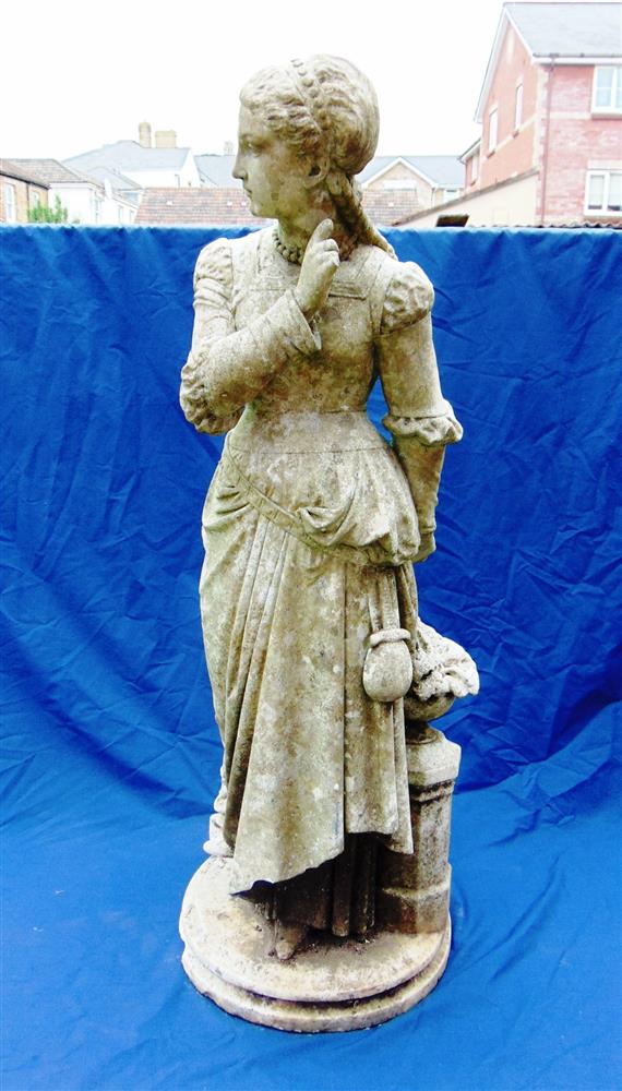 A VICTORIAN CARVED WHITE MARBLE SCULPTURE of a lady in long formal dress, on circular base signed 'P - Image 5 of 7