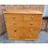 A STRIPPED PINE CHEST OF TWO SHORT AND THREE LONG DRAWERS, 106cm wide 51cm deep 95cm high
