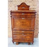 A CONTINENTAL WALNUT SECRETAIRE A ABBATANT fitted with four long moulded drawers and fall front