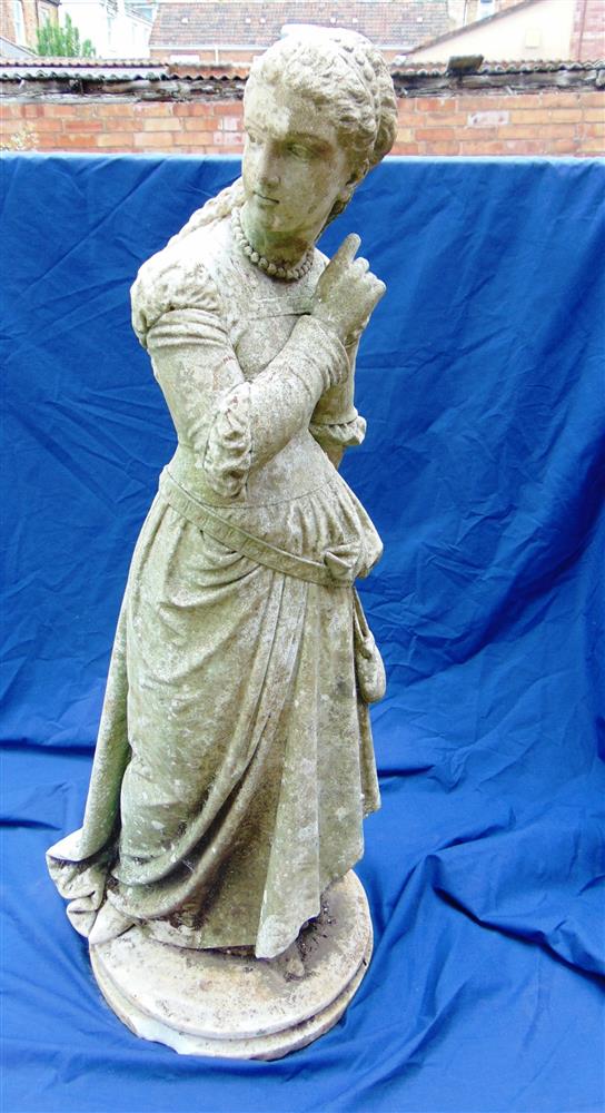 A VICTORIAN CARVED WHITE MARBLE SCULPTURE of a lady in long formal dress, on circular base signed 'P - Image 6 of 7