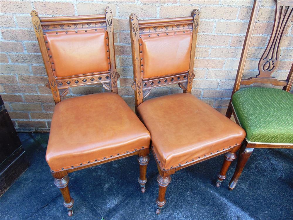 A SET OF FOUR VICTORIAN CARVED OAK FRAMED DINING CHAIRS,  together with a further pair of - Image 4 of 4