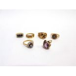 A COLLECTION OF SIX 9 CARAT GOLD STONE SET DRESS RINGS 19.3g gross