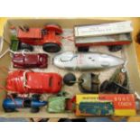 ASSORTED TINPLATE & OTHER TOYS comprising a Gama tinplate tractor and trailer, red, fitted with a