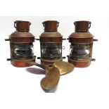 NAUTICALIA - A GROUP OF THREE COPPER SHIP'S LIGHTS undated, comprising masthead, port and starboard,