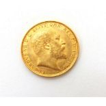 GREAT BRITAIN - EDWARD VII, SOVEREIGN, 1909 'De S.' on truncation, 'B.P.' in exergue.