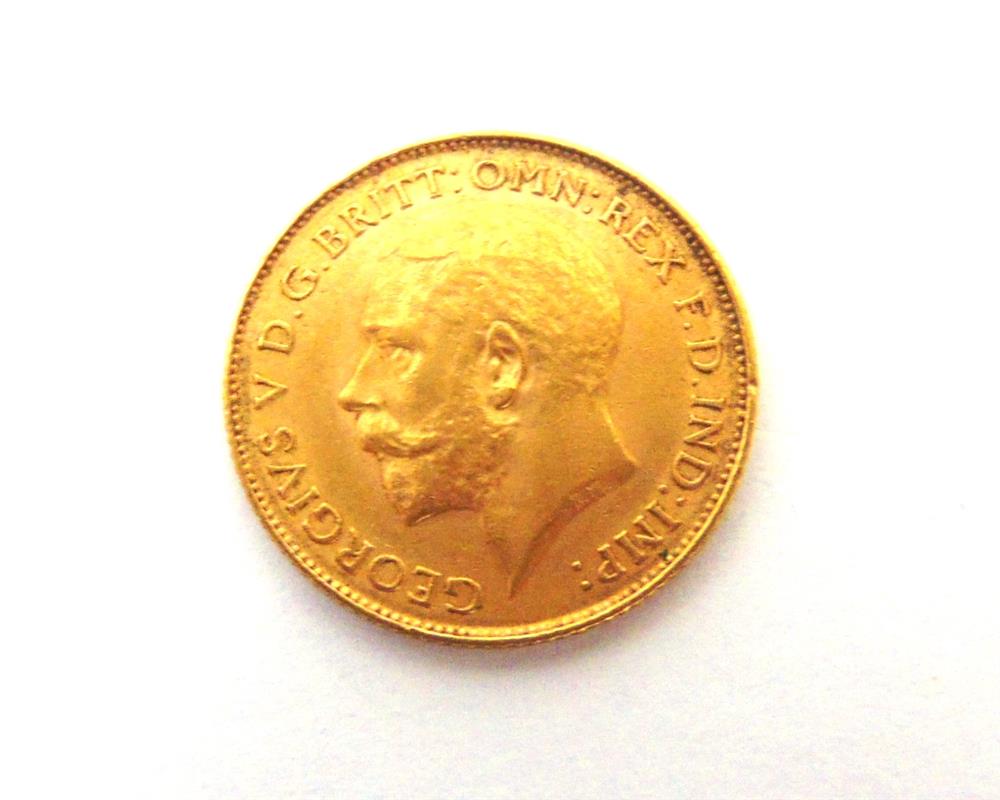 GREAT BRITAIN - GEORGE V, HALF SOVEREIGN, 1913 'B.M.' on truncation, 'B.P.' in exergue.