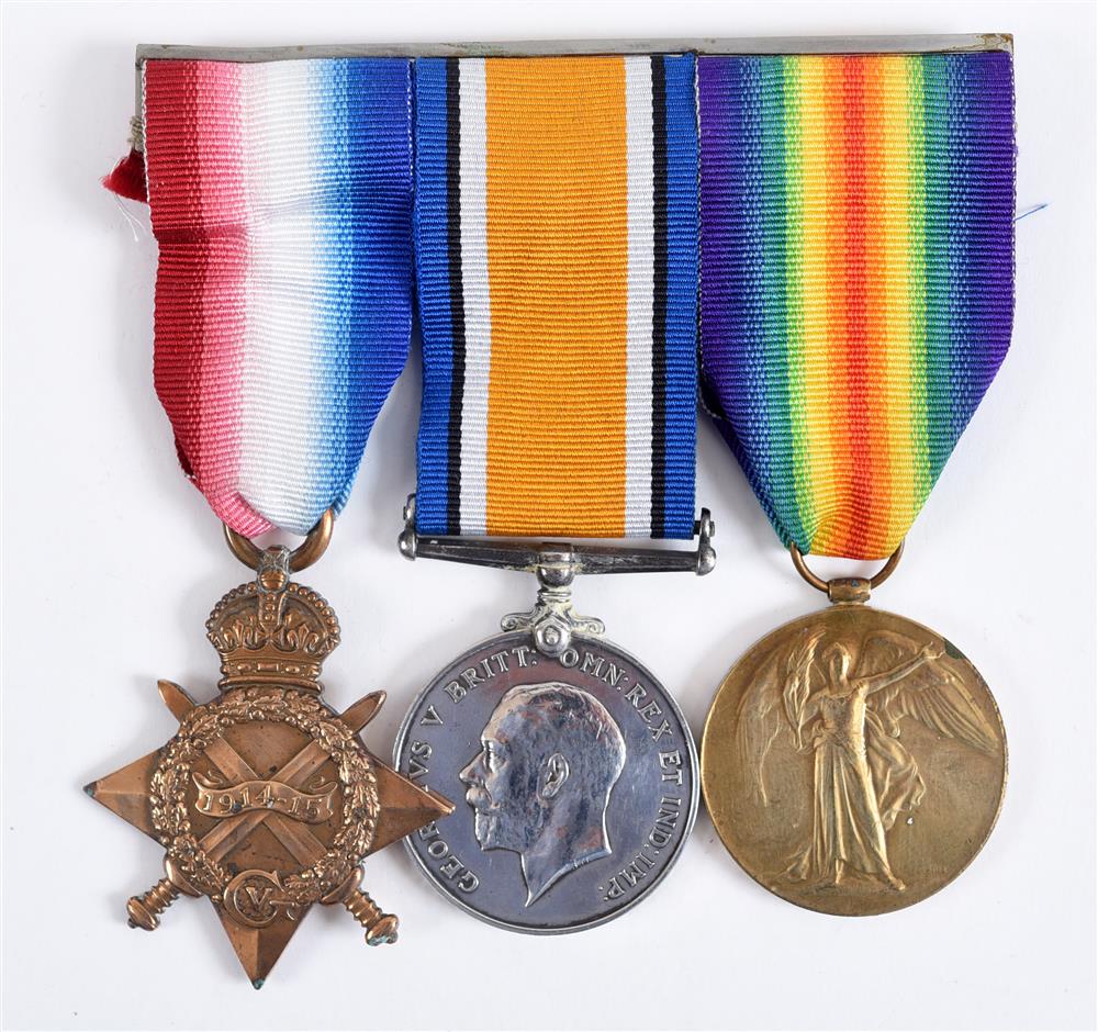 A GREAT WAR TRIO OF MEDALS TO PRIVATE W.R. WYLLIE, (QUEEN'S OWN) ROYAL WEST KENT REGIMENT comprising