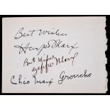 AUTOGRAPHS - THE MARX BROTHERS American family comedy act: a slip of paper signed in various inks by