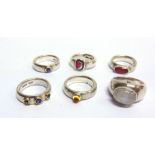 A COLLECTION OF SIX GEM SET RINGS stamped '925'