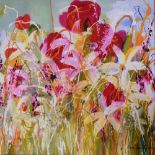 CLARE HOOPER (BRITISH, CONTEMPORARY) Flowers in Red and Pink, colour print on canvas, signed and