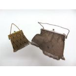 A SILVER CHAIN MAIL EVENING BAG 248g (8 troy ozs) gross; with a metal coin purse with cold painted