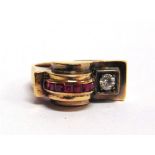 AN EGYPTIAN DIAMOND AND SYNTHETIC ODEONESQUE RING the old cut brilliant of approximately 0.15