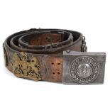 GREAT WAR - AN IMPERIAL GERMAN 'GOTT MIT UNS' LEATHER BELT AND STEEL BUCKLE  of standard