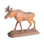 SECOND WORLD WAR - A GERMAN OR NORWEGIAN PRISONER OF WAR CARVED BLONDE WOODEN MODEL OF A MOOSE  on a