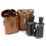 GREAT WAR - A PAIR OF PRIVATE PURCHASE OFFICER'S FIELD BINOCULARS  in a red velvet lined leather