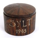 SECOND WORLD WAR - A PRISONER OF WAR CIRCULAR VENEERED BOX  inscribed 'SYLT 1945'.  Note: By June