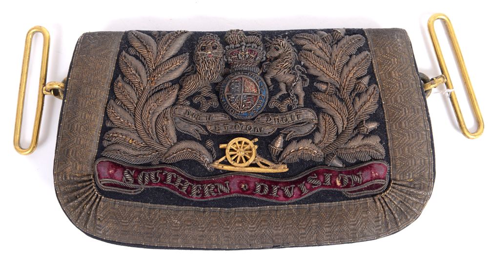 19TH CENTURY - A ROYAL ARTILLERY FULL DRESS SHOULDER BELT POUCH  embroidered with Royal Arms and