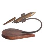 SECOND WORLD WAR AVIATION - A 'TRENCH ART' TABLE LIGHTER MODEL OF A V1 FLYING BOMB  with applied