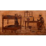 SECOND WORLD WAR - A  FRENCH PRISONER OF WAR PARQUETRY INLAID WOOD PICTURE  depicting a soldier in a