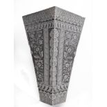 VIETNAM - A FINELY ENGRAVED 'TRENCH ART' WALL MOUNTED VASE  with dark and bright cut patterns of