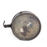 19TH CENTURY - CRIMEA - A HAND DECORATED SOLDIER'S CANTEEN  painted grey-green, with a girl on a
