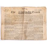 19TH CENTURY - WATERLOO - AN ORIGINAL COPY OF 'THE TIMES', 22 JUNE 1815  including a full report