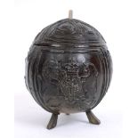 ANGLO-BOER WAR 1899-1902 - THE DURHAM LIGHT INFANTRY - A CARVED COCONUT AND COVER  bearing the Royal