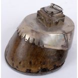 ANGLO-BOER WAR 1899-1902 - A HORSE HOOF INKWELL  white metal mounted, with an applied paper label to