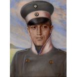 GREAT WAR - AN IMPERIAL GERMAN PASTEL PORTRAIT OF AN UHLAN OFFICER  signed 'B.K. 1918', gilt