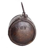 18TH CENTURY - A RARE SOLDIER'S WOODEN CANTEEN  possibly American, bound in hand wrought iron with