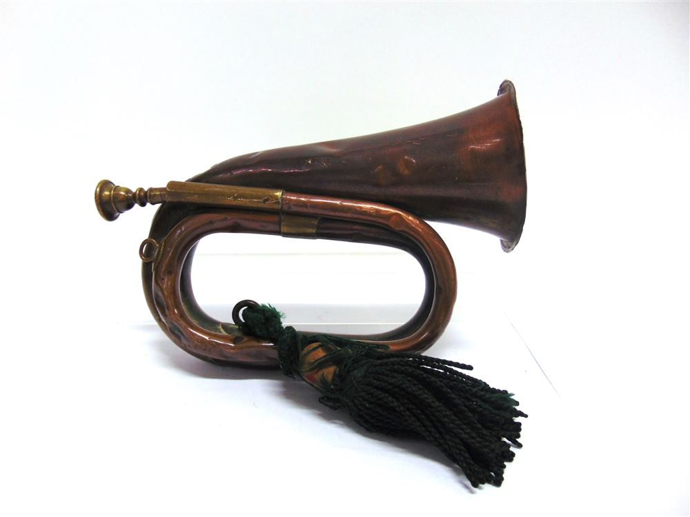 19TH CENTURY - LONDON RIFLE VOLUNTEER BRIGADE - A RARE COPPER AND BRASS BUGLE  stamped 'Henry Dick