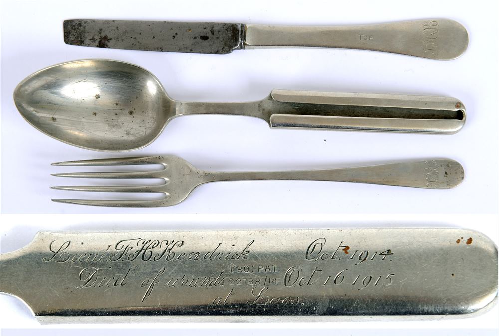 GREAT WAR - A PRIVATE PURCHASE OFFICER'S THREE PIECE CUTLERY SET BY L & S LTD.  the spoon