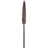 EDGED WEAPONS - A FIJIAN OR SOUTH SEAS WOODEN DANCE OR CEREMONIAL SPEAR  19th century, 100cm long.