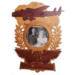 SECOND WORLD WAR AVIATION - AN UNUSUAL ROYAL AIR FORCE WOODEN FRETWORK PHOTOGRAPH FRAME  decorated