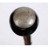 ANGLO-BOER WAR 1899-1902 - A SILVER MOUNTED EBONISED WALKING CANE  the bulbous grip mounted with