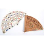 GREAT WAR - A CASED 'SWEETHEART' SILK AND CARD FAN  circa 1900, applied with forty-four printed