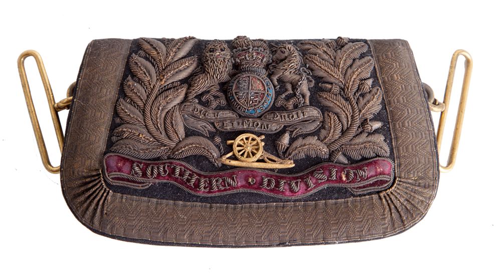 19TH CENTURY - A ROYAL ARTILLERY FULL DRESS SHOULDER BELT POUCH  embroidered with Royal Arms and - Image 2 of 2