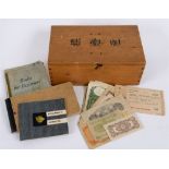 SECOND WORLD WAR - A JAPANESE WOOD BOX  with stencil painted characters to the hinged lid,