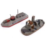 SECOND WORLD WAR - A BRITISH NAIVE TOY CAMOUFLAGED TUG BOAT in grey and black; together with a