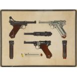 GREAT WAR - AN ORIGINAL IMPERIAL GERMAN DIAGRAM OF A 1916 LUGER AUTOMATIC PISTOL   framed, 76cm