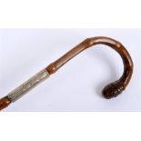 GREAT WAR - A RARE BRITISH WALKING CANE  bearing a large silver band engraved 'Lt. Col. Sir