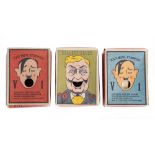 TOYS - THREE FRENCH PRINTED ANTI-GERMAN CARDBOARD TOY SURPRISE BOXES two with Hitler's face, the